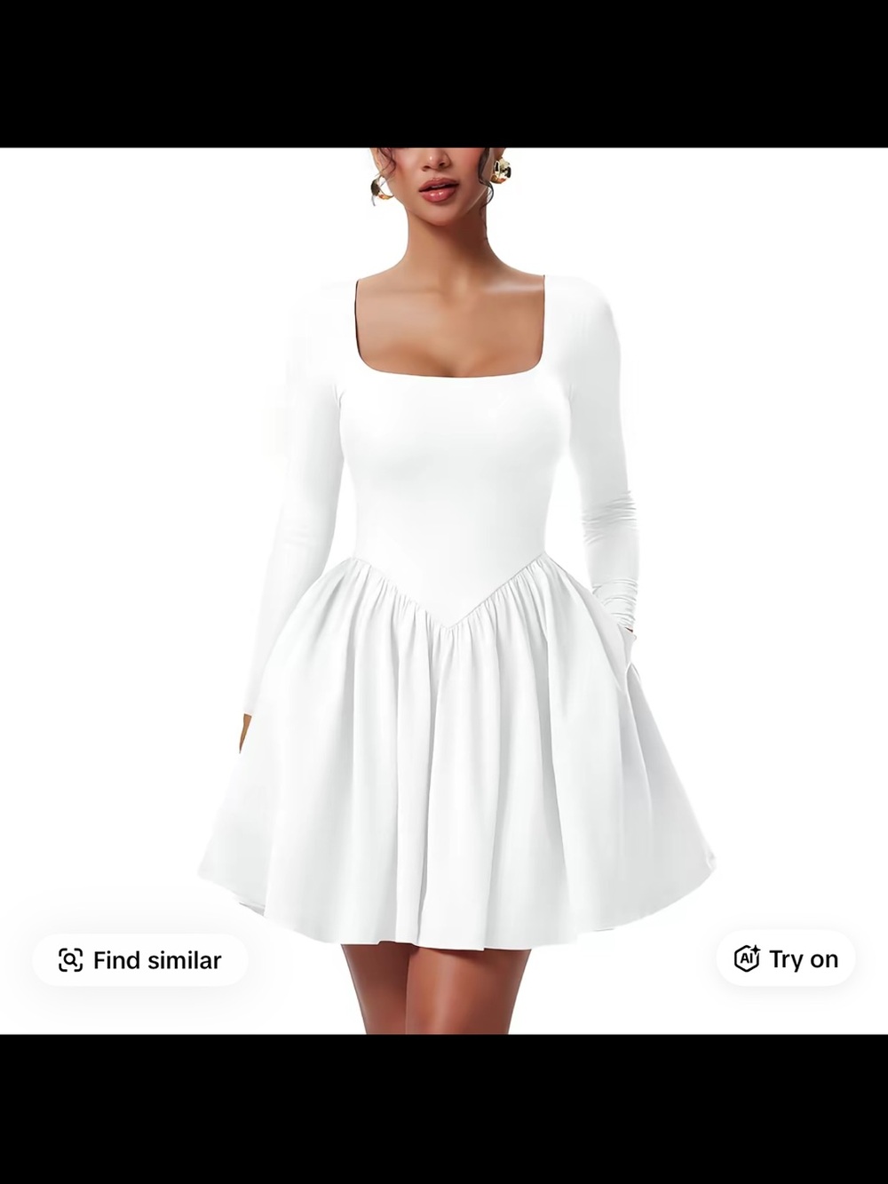 White Long-Sleeve Square-Neck athletic dress